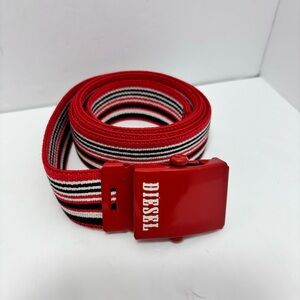 Diesel‎ Vintage stripe elastic multicolor red,black,white belt,size 36"